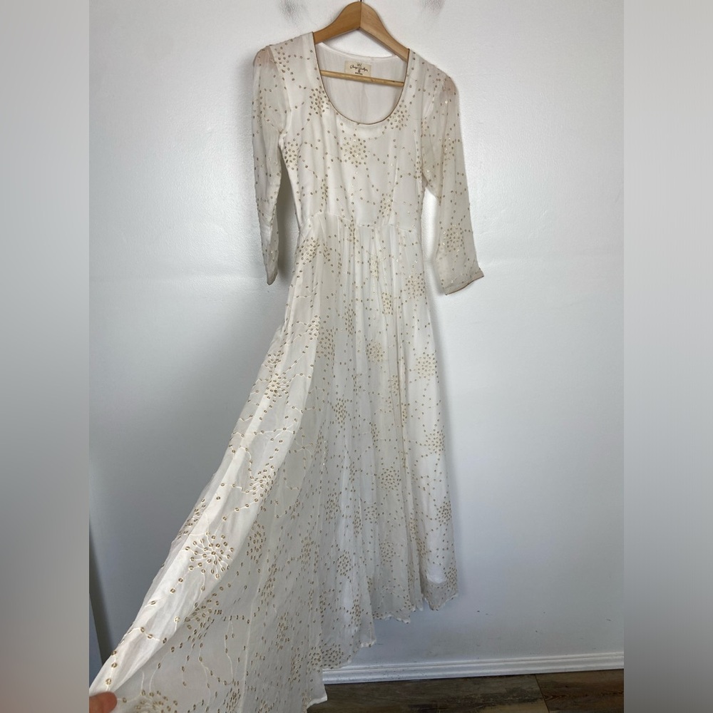 Label Shaurya Sanadhyas Chiffon Sequin Kurta Dress Size S White Long‎ Sleeves